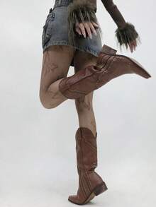 1件装不对称镂空渔网袜，性感哥特朋克复古美式破洞连裤袜，极简透明女士连裤袜 - 彩色 - 查看 7