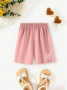 2pcs/Set Teenage Girls' Heart Print Short Sleeve T-Shirt And Shorts Set, Casual Loose Fit, Suitable For School, Vacation And Shopping Outings. A Versatile Casual Spring Style. - Pink - View 7