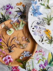 50张兰花图案贴纸，适用于行李箱、笔记本电脑、剪贴簿、日记本、滑板、水杯、花瓶等DIY装饰，文具用品，趣味贴纸，Kindle适用 - 1 Set - 查看 4