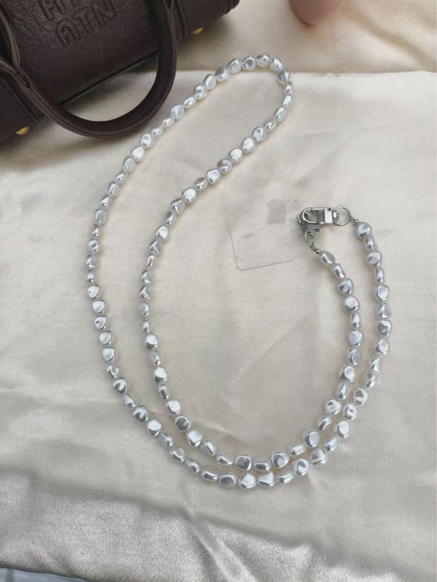 1条奢华女士加长斜挎手机挂绳，时尚高端不规则珍珠串珠手机带，多功能防丢可拆卸挂绳夹配件