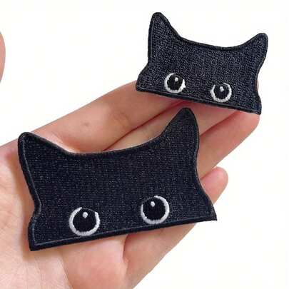 2PCS Embroidered Black Design Patch Cute Iron On Patch For Clothing Jeans Jacket Decoration Tear It Open And Stick It Immediately No Ironing Required