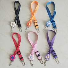 A Piece Of Floral Pet Car Seat Belt, Adjustable Dog Safety Harness For Cars, Elastic Buffer Dog Seatbelt, Universal Fit For All Car Seats, Cute Pet Travel Accessories For Small Medium Large Dogs & Cats, Perfect For Road Trips - Red - View 3