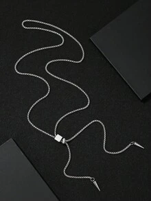 1件装不锈钢双铆钉吊坠项链，男士时尚简约可调节项链 - 雙鉚釘 - 查看 2