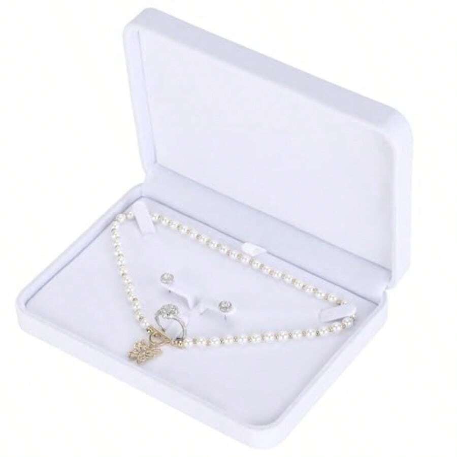 LETURE Caja grande de terciopelo para juego de joyas caja de regalo para collares grandes anillos aretes y colgantes estuche de almacenamiento para collares de perlas/collares gruesos blanco - Blanco - Ver 1