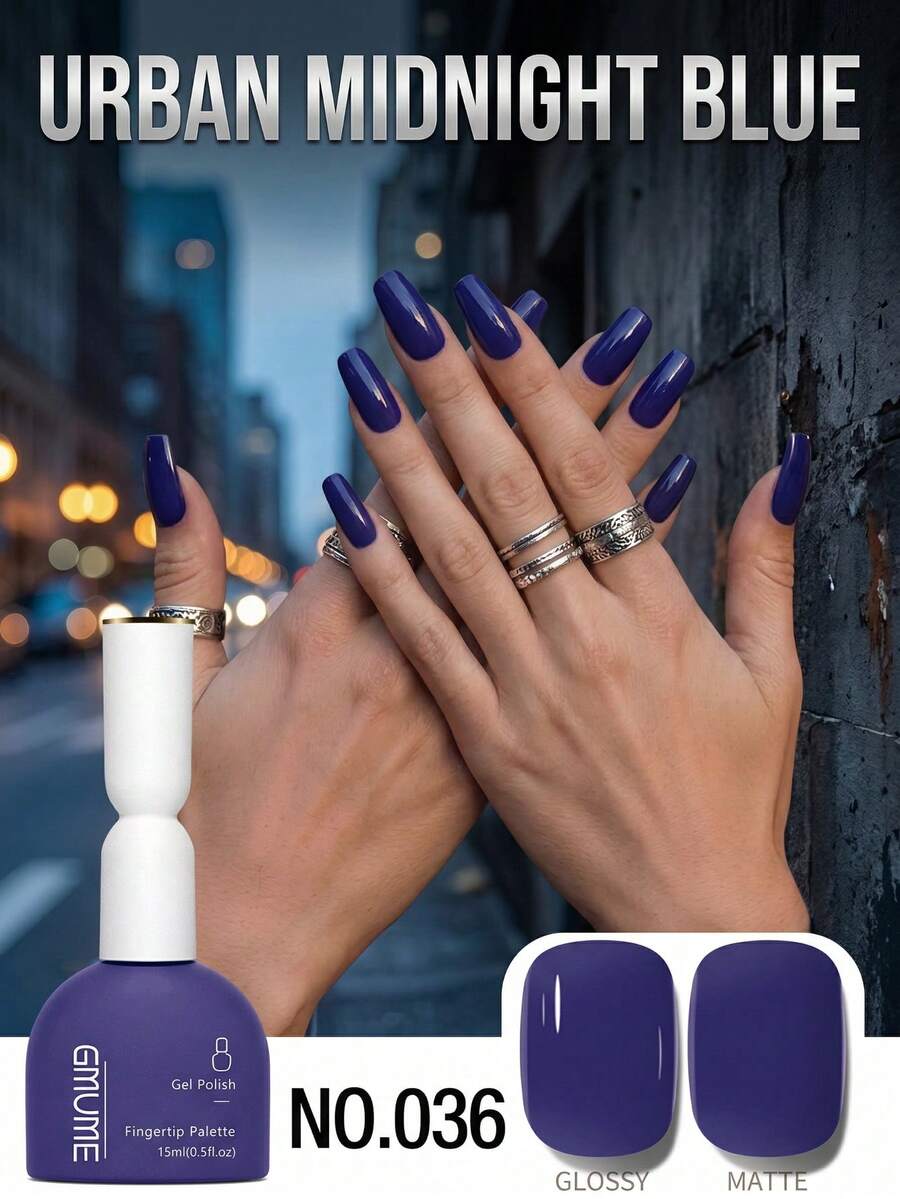 GMUME 15毫升奢华深蓝色凝胶指甲油，0.5液盎司，深靛蓝色，海军蓝，UV/LED可卸甲油，颜色精准匹配，所见即所得，持久显色，指尖调色盘，DIY家用美甲沙龙通用，优雅哑光，冬季美甲之选。