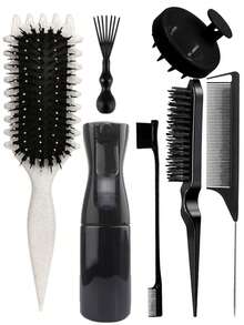 Flex Curl Styling Brush 7件套粉色假发护理入门套装 - 包括卷发造型梳、发际线分缝梳、发际线控制梳、喷雾瓶和假发造型头皮按摩器 - 彩色 - 查看 12