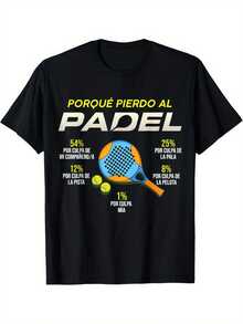 Funny Padel Player T-Shirt For Men - Spanish Slogan "Porque Piero Al Padel" & Padel Court Design - Breathable Short-Sleeve Crew Neck Casual Sports Shirt For Outdoor Padel Training & Leisure Wear - Comfortable Sportswear For All Seasons - 黑色 - 查看 1