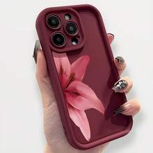 1pc Minimalist Chic Large Fuchsia Flower Design, Fashionable Elegant Soft Phone Case With Matte Black Lens Frame And Stepped Protection, Compatible With Apple/Note/Honor/,International Version, Not The Domestic Version - Red - View 6