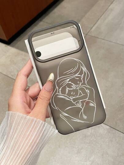 1个极简主义母子拥抱线条艺术印花半透明磨砂防刮防滑手机壳，兼容和Galaxy智能手机，温暖简约美学设计，适合母亲节、生日和日常使用，送给妈妈的礼物