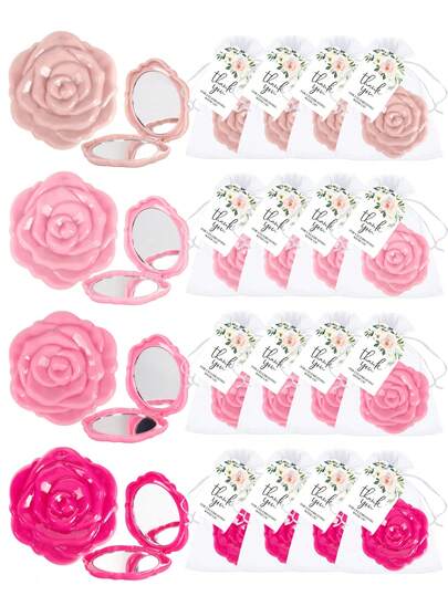 9pcs Rose Shaped Folding Double-Sided Mirror Set, Includes Floral Thank You Card And Drawstring Bag; Suitable As Single Party Guest Favor, Wedding Reception Check-In Gift, Wedding Banquet Table Decor, Wedding Interactive Game Prize, Wedding Ceremony Decoration, Bridesmaid Makeup Mirror Gift Set, Wedding After Party Souvenir Favor