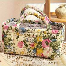 1 pieza Cesta de almacenamiento con patrón floral práctica, cesta organizadora multiusos para juguetes, ropa, cosméticos, decoración del hogar, cesta de picnic portátil, artículo popular para el Día de San Valentín - Multicolor - Ver 6