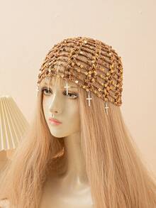 1 chiếc mũ len móc thủ công hình chữ thập đính sequin rỗng dành cho nữ, thích hợp cho trang phục mùa xuân và mùa hè. - A - Xem 5