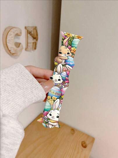 1pc Cute Rabbit Pattern Silicone Watch Band, Suitable For Apple Watch 38mm/40mm/41mm/42mm/44mm/45mm/49mm (S10 42mm)/(S10 46mm), Fashionable Soft Silicone Sports Strap, Compatible With Apple Watch Series 11 Ultra 3 SE3 Ultra 2 S10 SE2 9 8 7 SE 6 5 4 3 2 1, Thanksgiving And Easter Gift