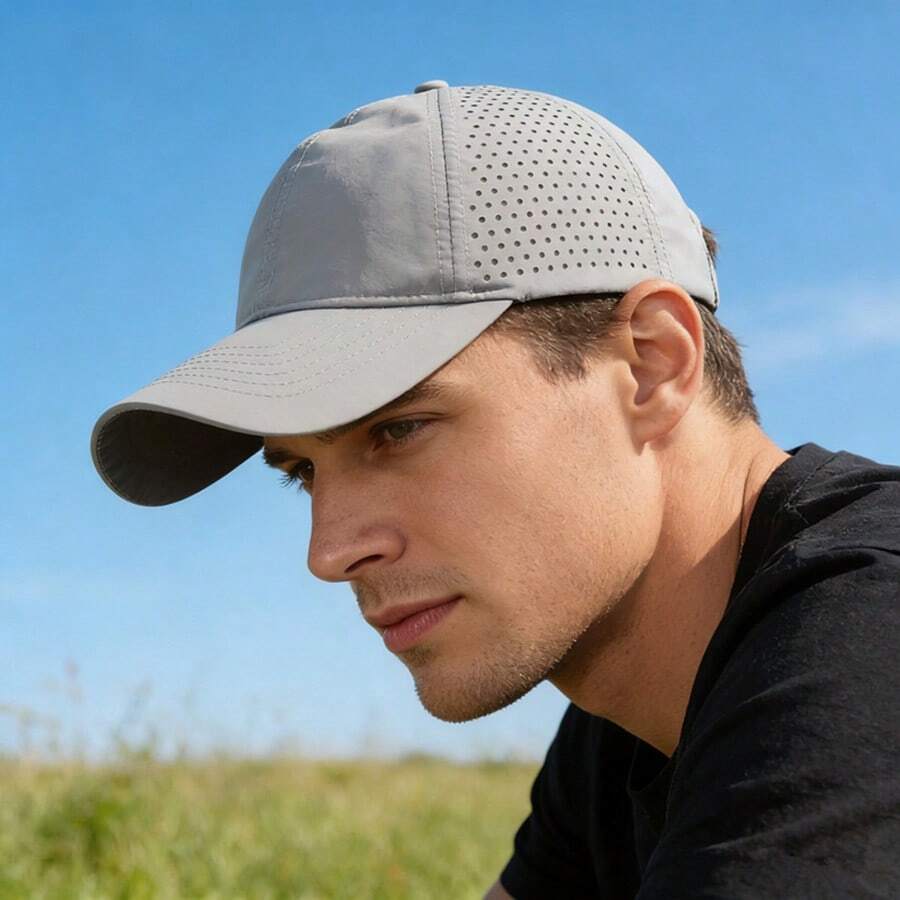 1pc Lightweight Breathable Quick-Dry Adjustable Perforated Baseball Cap, Unisex Design Suitable For Hiking, Sun Protection, Summer - A - View 1