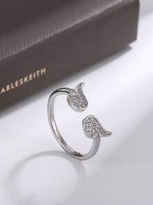 1pc Angel Wing Cubic Zirconia Inlaid Open Ring, Fashion Jewelry For Women - White Gold - View 2