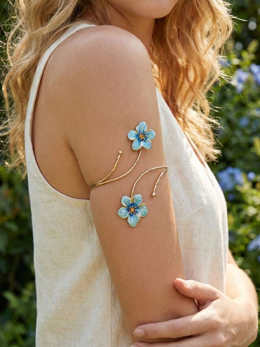 1 chiếc vòng tay hoa màu xanh thời trang, thích hợp để đeo khi đi nghỉ mát mùa hè, làm quà tặng. - Màu xanh lam - Xem 1