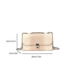 New Crocodile Pattern Chain Square Bag, Fashionable & Versatile Simple Shoulder Crossbody Bag For Commute - Multicolor - View 12