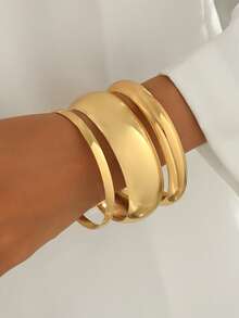 3pcs/Set Exaggerated Multi-Layer Smooth Bangle Bracelet Set For Women - Geometry - View 2