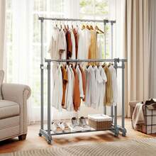 Double Rod Clothes Rack With Extendable Height & Width For Dressing Room, Laundry - A - View 1