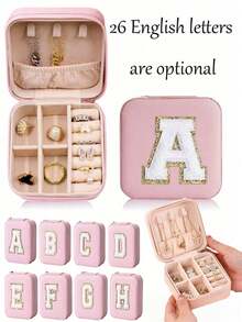 旅行珠宝收纳盒，A-Z字母珠宝盒，字母可定制，多功能珠宝收纳盒，珠宝整理收纳，小巧珠宝盒，化妆品收纳盒，指甲油收纳盒，旅行必备，邮轮必备，戒指、项链、耳环珠宝收纳盒，伴娘礼物，送给女性的个性化礼物，妻子、母亲，旅行配件，万圣节礼盒，圣诞节礼盒 - 彩色 - 查看 1