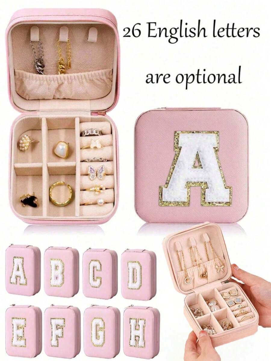 旅行珠宝收纳盒,A-Z字母珠宝盒,字母可定制,多功能珠宝收纳盒,珠宝整理收纳,小巧珠宝盒,化妆品收纳盒,指甲油收纳盒,旅行必备,邮轮必备,戒指、项链、耳环珠宝收纳盒,伴娘礼物,送给女性的个性化礼物,妻子、母亲,旅行配件,万圣节礼盒,圣诞节礼盒 - 彩色 - 查看 1