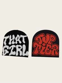 2PCS Knitted Hat With Letter Jacquard, Cold Hat, Personalized Hip-Hop, Warm, Unisex, Cross-Border, European And American Style Hats - Letter Jacquard Combination - View 17