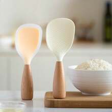 Silicone Rice Spoon, Non-Stick Upright Rice Scoop, Wooden Handle Heat-Resistant Serving Spoon, Heat-Resistant Rice Cooker Spoon, Small Kitchen Tool - View 1