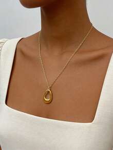 1 chiếc dây chuyền mặt dây hình giọt nước bằng thép không gỉ mạ vàng 18K, thanh lịch và đa năng, phù hợp để đeo hàng ngày, quà tặng Ngày của Mẹ. - Vàng - Xem 1