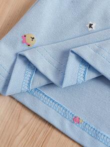 Áo thun ngắn tay in họa tiết toàn thân kiểu sinh viên dành cho nữ sinh, mùa hè. - Màu xanh nhạt - Xem 6