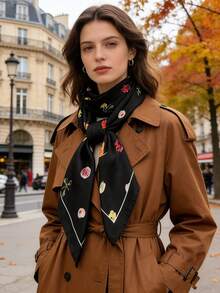 1条新款经典女士豹纹印花围巾，百搭简约优雅小方巾，多功能装饰丝巾，透气防晒沙滩披肩，适合日常装饰、旅行、派对、度假等场合。 - 彩色 - 查看 1