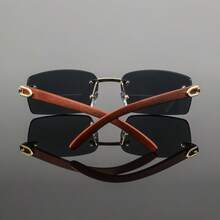 1 Pair Of Men's Metal Square Frameless Retro Elegant Exquisite Luxurious High-End Classic Stylish Compact Lightweight Versatile Fashion Glasses With Blue Frames, A Summer Essential - 棕色的 - 查看 3