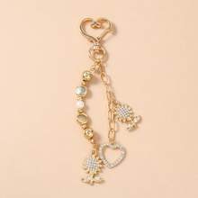 1件女士优雅简约珍珠串珠心形花朵钥匙扣，闪亮水钻向日葵钥匙圈吊坠 - 彩色 - 查看 7