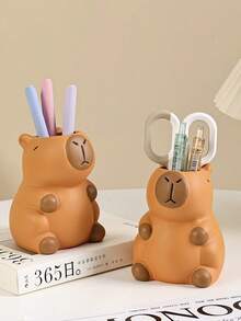 1pc Cute Capybara Pen Holder & Makeup Brush Organizer, Versatile Desktop Decor For All Seasons - Multicolor - View 6