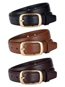 1/2 piezas Conjunto de cinturones de mujer de unicolor con hebilla de aleación ajustable de cuero de PU, accesorio versátil para uso casual, deportivo, de oficina, de viaje, adecuado para primavera, verano, otoño e invierno, regalo perfecto para el Día de San Valentín, cumpleaños, vacaciones - Multicolor - Ver 11