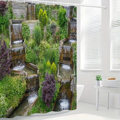 70.8 X 70.8 Inch Polyester Shower Curtain - High Quality With Hooks, Vibrant Garden Waterfall Floral Design, Machine Washable Outdoor Theme Decor For Bathtub And Shower Privacy, Durable All Season Bathroom Curtain, Nature Inspired Design, Reinforced Grommets, Nature Lover