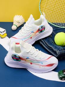 1 paire de nouvelles chaussures de sport décontractées confortables et polyvalentes pour garçons, toutes saisons, légères et respirantes, pour le campus et la course - Blanc - Voir 5