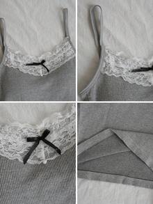 法式蕾丝吊带背心，带衬垫胸罩，性感吊带衫，女士春夏款 - 灰色 - 查看 8
