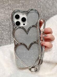 2.0CM Anti-Fall TPU Electroplated Glitter Hollow Heart Elegant Dopamine Phone Compatible With 11, 12, 12 Pro, 12 Pro, 13, 14, 13 Pro, 14 Pro, 15 Pro, 16, 16 Pro, 16 Plus, 16 Pro, 17, 16 Pro, 17 Pro, 17 Pro - 銀級 3 - 查看 2