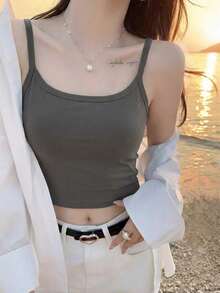 Open Back Yoga Camisole For Women, With Chest Pads, Integrated Bra, Deconstructed American Style Layering Top Casual - Brown - View 2