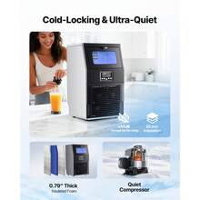Máquina comercial para hacer hielo, 90 libras/24 h con 12 libras de almacenamiento, 32 cubitos por ciclo, máquina para hacer hielo independiente y de encimera de acero inoxidable con pantalla LED y autolimpieza, para bares domésticos y restaurantes. - 90 libras/24 h - Ver 6