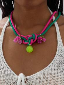 1pc Geometric Sphere Petal Rope Niche Necklace, Suitable For Women Beach Vacation Wear, Unique Gift - 31388-nek-rg-eP - View 3