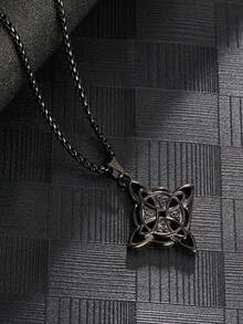 Fashionable Minimalist Casual Punk Style Alloy Celtic Knot Pendant Necklace, Unisex - Black - View 2