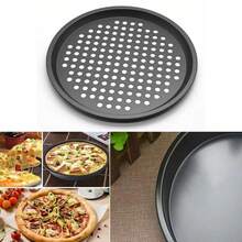Pizza Baking Pan With Holes Round Carbon Steel Pizza Baking Pan With Holes Healthy Cooking Pan For Oven Home Kitchen Steel - Black - View 5