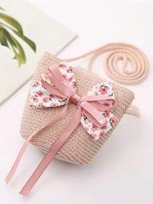 Spring Summer Girls Straw Woven Bag Cute One Shoulder Crossbody Bag Beach Straw Woven Bag - Floral Bow - View 3