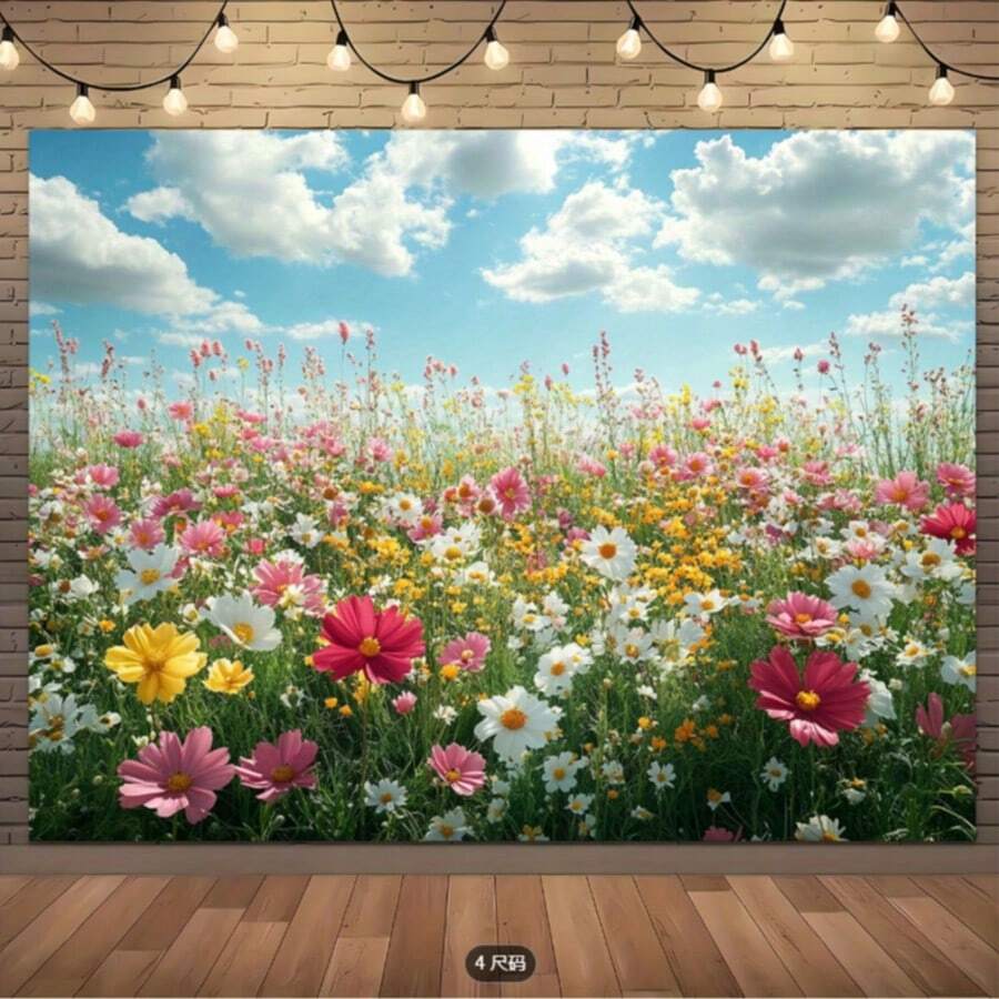 这款春季背景布，以丰富的野花和绿色植物为特色，非常适合生日、婚礼、周年纪念、摄影工作室和夏季派对。婚礼背景 | 生动花卉设计 | - 2 - 查看 1