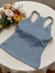 2pcs/Set Women's Summer Camisole Tops, Fitted Solid Color Basic Camisole With Chest Pads - Multicolor - View 5