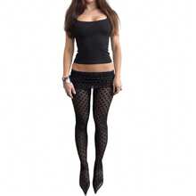 Awevudst Women Polka Dot Sheer Tights With Ruched Micro Skirts Patterned Tights For Women Ultra Thin Sheer SeeThrough Pantyhose Stockings With Bodycon Short Mini Skirts - 黑色 - 查看 3