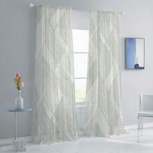 2片装白色和绿色几何线条印花现代简约风格平纹薄纱窗帘，100%涤纶面料，杆袋式，无衬里，90克/平方米，宽度180厘米，适用于卧室、客厅、餐厅和浴室。 - 彩色 - 查看 12