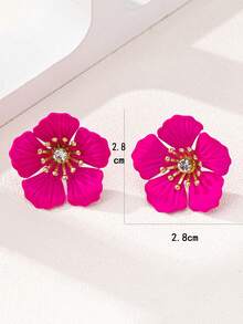 1 đôi bông tai đính đá hình hoa thời trang, thích hợp cho kỳ nghỉ và đeo hàng ngày. - Màu Hồng Tươi - Xem 5