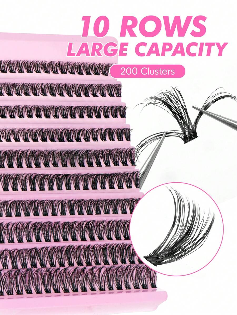 200pcs D-Curl DIY False Eyelash Clusters, 60D Cluster Lashes, 0.07mm D-Curl 9-16mm Mixed Natural Eyelash Extension, Super Thick Growth Cluster Lashes, Curled Single Lashes, Slim Long Lashes, Cartoon-Like Growth Lashes, Suitable For Beginners Home Use (60D) - D - View 1